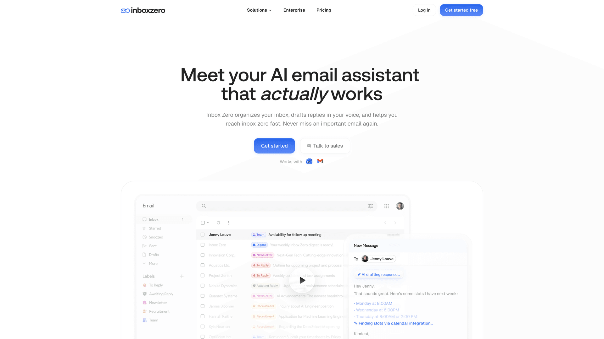 Inbox Zero homepage showcasing AI email assistant features and inbox zero methodology